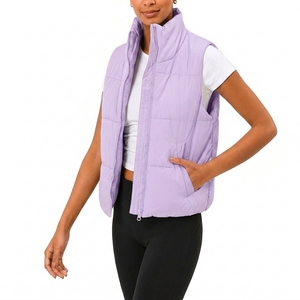 Chaleco Acolchado Azul Claro para Mujer, Cuello Alto, Cierre de Cremallera, Cortavientos, Sin Mangas, Largo Regular - Product Image 3