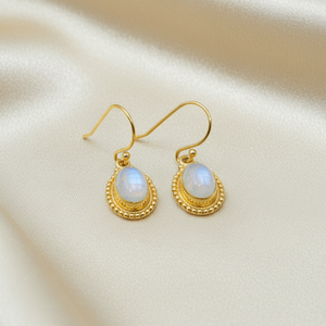 Pendientes de Plata de Ley 925 con Piedra Lunar Arcoíris, Chapados en Oro Rosa y Oro Amarillo, Joyería Boho Vintage para Mujer - Product Image 3