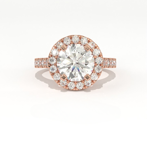 Anillo de compromiso Aarinya con diamante cultivado en laboratorio de corte arquitectónico en esquina, chapado en oro de 14K, engaste francés, certificado IGI, banda pavé y halo - Product Image 3