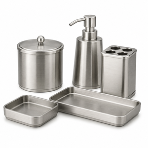 Matte Gold Bath Hardware Set Stainless Steel Vertical Striped <b>Toothbrush</b> <b>Holder</b> Soap Dish Countertop Vanity Storage Set On Sale - Product Image 3