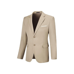 Blazer beige pour homme, coupe droite, col à revers, style britannique, anti-plis, en polyester tissé - Product Image 2