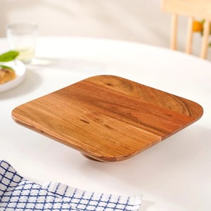 Plateau à gâteau carré en bois d'acacia, support surélevé de style farmhouse avec pieds circulaires en bois naturel rustique - Product Image 4