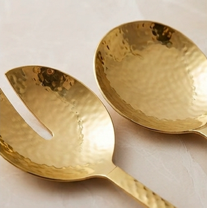 Hammered Gold Polish Stainless Steel Salad <b>Servers</b> For Aesthetic Table Presentation Banquet Halls And Wedding <b>Buffets</b> - Product Image 2