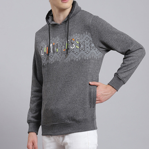 Sudadera con Capucha Gris para Hombre con Estampado Geométrico, Informal, Transpirable, de Punto, Corte Regular, para Otoño - Product Image 3