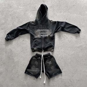 ชุดวอร์มผู้ชาย DUOLLB แบบสองชิ้น เสื้อแจ็คเก็ตกันลมพิมพ์ลายพัฟ กางเกงขาสั้น เสื้อฮู้ดซิปสะท้อนแสง ชุดออกกำลังกาย ชุดวิ่ง - Product Image 4