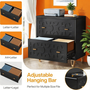 Moderno Armadietto Laterale a 2 Cassetti Nero e Oro per Ufficio Domestico - Product Image 5