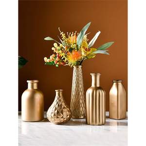 Minimalist Brushed Gold Aluminum Vase, Small Decorative Metal Vases for Flowers, Luxury Interior Design Desk Vase Accessories - Product Image 3