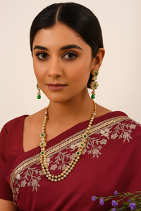 Ensemble collier et boucles d'oreilles en laiton plaqué or avec accent de perle, bijoux vintage à la mode pour femmes, occasion de mariage - Product Image 1