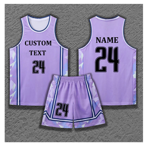 Custom Sublimated Basketball Jersey Set Purple Geometric Print 24 Unisex Adult Sleeveless Moisture Wicking Uniform - Product Image 5