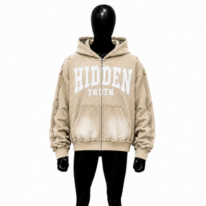 Sudadera con Capucha Beige Extra Grande PREMIUM HIDDEN TRUTH, Sudadera de Algodón PREMIUM Estilo Urbano, Sudadera de Moda Urbana para Hombre, Sudadera Clásica con Estampado Gráfico - Product Image 1