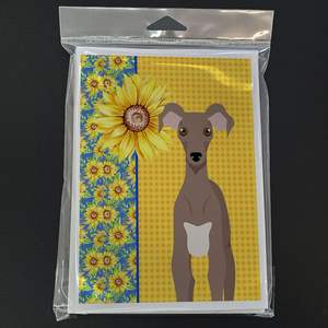 Whimsical Summer Sunflowers y Fawn Italian Greyhound A7 Tamaño 5x7 Tarjetas de felicitación en blanco con sobres Pack 8 Note Cards - Product Image 3