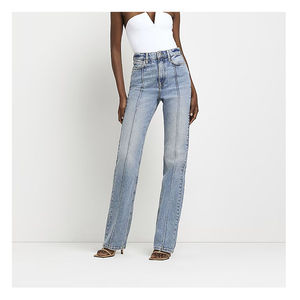 Jeans d'hiver pour femmes à prix abordable, taille haute, color block, extensibles, 100% coton, respirants, séchage rapide, denim personnalisé - Product Image 1