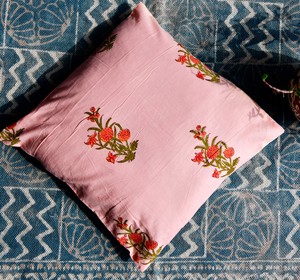 Indian Hand Block Printed Eco-Friendly Organic Customizable Bohemian Paisley Floral Cotton <b>Cushion</b> Cover Decorative Throw Pillow - Product Image 1