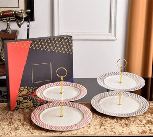 Plato de Pastel de Porcelana Fina de 2 Niveles, Estilo Real Ruso, Moderno, Lujoso y Elegante, para Servir Postres de Té - Product Image 3