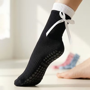 Chaussettes blanches à nœud pour femme, en coton respirant, pour usage quotidien, style classique, tricotées, couleur unie, saison printemps - Product Image 6