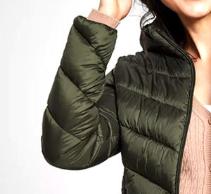 Doudoune matelassée verte pour femme, vêtement d'extérieur décontracté d'hiver, couleur unie, extérieur en polyester, fermeture éclair, coupe épaisse, col montant - Product Image 1