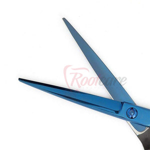 High Quality New Arrival High Quality Stainless Steel <b>Left</b>-<b>Handed</b> Foldable Long Handle Barber <b>Scissors</b> Plasma Blue ROOTCARE - Product Image 5