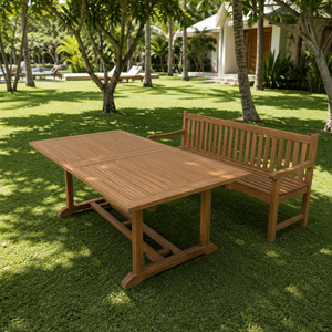 Conjunto de Comedor de Madera de Teca Sólida para Exteriores, Mesa de Jardín con Banco de Madera - Product Image 1