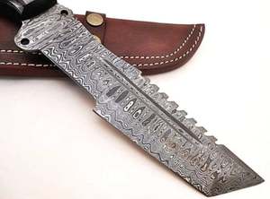 Cuchillo Tanto de Supervivencia y Caza de Acero de Damasco Hecho a Mano con Hoja Recta, Mango de Madera de Color y Funda de Cuero (ODM/OBM Disponible) - Product Image 4