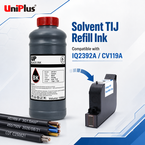Encre TIJ à base de solvant Uniplus 1000 ml pour marquage de câbles PE PVC, compatible avec les cartouches d'encre IQ2392A CV119A SK11 - Product Image 1