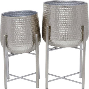 Cosmo Living by Cosmopolitan Metal Indoor Outdoor <b>Planter</b> Hammered <b>Large</b> <b>Planter</b> Pot with Removable Stand, Set of 2 <b>Planters</b> - Product Image 1