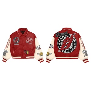 Custom Chenille Patch Embroidery Letterman <b>Jacket</b> 100% Wool Vintage Red and <b>White</b> Bomber Baseball Varsities <b>Jacket</b> for <b>Men</b> USA - Product Image 1