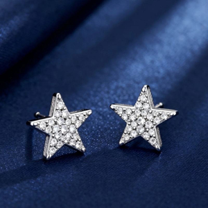 Star <b>Stud</b> <b>Earrings</b> 925 Silver <b>Crystal</b> Rhinestone Round Brilliant Cut Classic Unisex Everyday Wear - Product Image 1