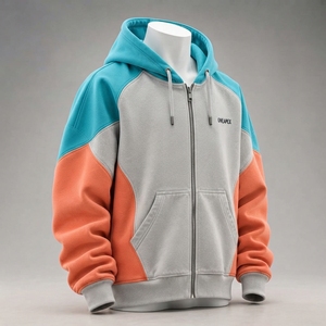 Men's Teal <b>Orange</b> Color Block Pullover <b>Hoodie</b> Fleece Oversized Eco-Friendly Rhinestone Streetwear Jacket Casual Sportswear - Product Image 3