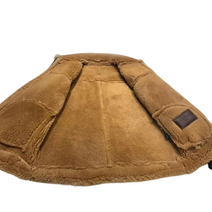 Raf Aviator Brown <b>Bomber</b> Real <b>Shearling</b> Sheepskin Leather Flight <b>Jacket</b> Men - Product Image 6