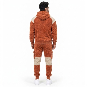 Ensemble de survêtement décontracté pour homme de haute qualité, effet délavé à l'acide, comprenant un sweat à capuche et un pantalon de jogging, en tissu de coton doux, texture délavée à l'acide, coupe décontractée - Product Image 2