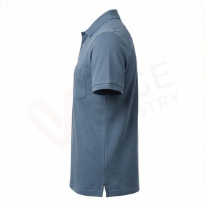Polo à manches courtes bleu pour homme, en coton piqué, décontracté, respirant, uni, avec poche, coupe classique - Product Image 3