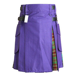 Kilt utilitaire hybride en coton violet avec plis en tartan Buchanan, poches cargo amovibles et sangles en cuir réglables - Product Image 2
