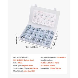 Kit di Viti Imperiali e Rondelle Piatte, 566 Pezzi Assortiti, Bulloni e Dadi in Acciaio Legato 1/4 20, 5/16 18, 3/8 16 per Mobili - Product Image 6