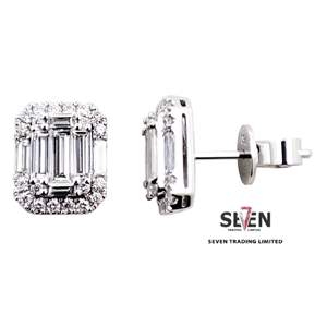 Boucles d'oreilles en diamant 18K 14K personnalisé PT950 Lab Baguette Boucles d'oreilles fines et breloques - Product Image 2