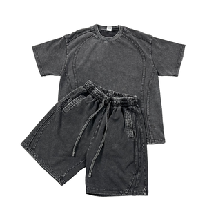 Conjuntos Deportivos BEHRAM INTERNATIONAL de Alta Calidad para Hombre, Verano, 2 Piezas, Lavado Ácido, 100% Fibra de Bambú, Logotipo Personalizado, Camiseta y Pantalones Cortos - Product Image 4