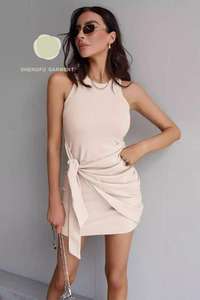 SHENGFU yan kravat kanat ile bir omuz dantelli Mini elbise, asimetrik Wrap Bodycon kolsuz kokteyl parti - Product Image 3