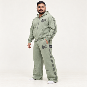 Conjunto de Sudadera con Capucha Unisex Personalizada Rexfit Sports, Verde, Estilo Urbano Informal, con Diseño Desgastado y Estampado de Letras - Product Image 2