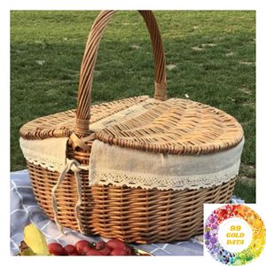 Panier de pique-nique en rotin naturel tissé à la main, grand et petit panier en osier avec poignée pour le camping, les repas en plein air et le shopping - Product Image 4