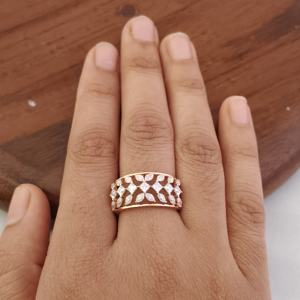 18K Rose Gold Diamond Floral Filigree Wide Band <b>Ring</b> for Women Wedding Anniversary Party Luxury <b>Statement</b> Fine Jewelry Gift - Product Image 5