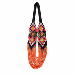 Handmade tribal seed beaded <b>necklace</b> with vibrant ethnic patterns, multilayer design and bold <b>statement</b> appeal - Product Image 1