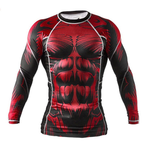 <b>Men</b> Full Sleeve <b>Compression</b> Rash Guard Red Black Skull Print Quick Dry Spandex Polyester Sport Top Adult Fit with OEM Service - Product Image 1