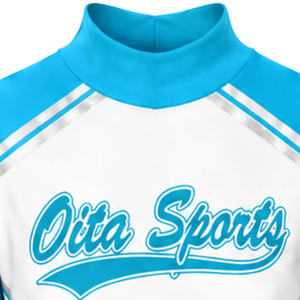 Maillot de cheerleading sublimé cyan et blanc à manches longues – Tenue de sport athlétique pour entraînement, performance et compétition - Product Image 3