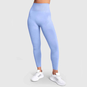 Women's High Waist Full Length Solid Light Blue Knitted <b>Leggings</b> Stretch Breathable Sporty All Seasons - Product Image 1