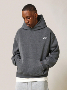 Fabricant sur mesure OEM – Sweats à capuche gris foncé surdimensionnés pour hommes, vente en gros, 500 GSM, pull-over vierge 100 % coton, sweats à capuche personnalisables avec logo, USA - Product Image 4