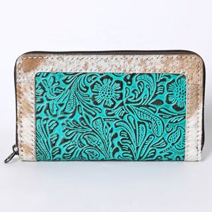 Portefeuille-pochette pour femme en cuir de vache véritable, style bohème, avec fermeture éclair, fait main, vintage, imprimé animal, logo orné - Product Image 2