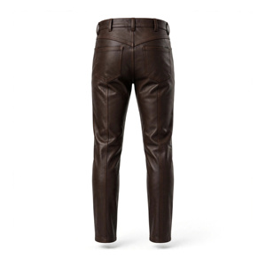 Pantalon en cuir PU marron pour homme, taille haute, coupe droite, décontracté, poids moyen, style automne, fermeture boutonnée, poches latérales - Product Image 2