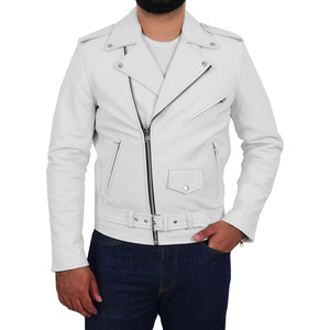 Blouson Bomber en Cuir Blanc Grande Taille Personnalisé OEM pour Motard, Nouvelle Collection Hiver 2026, Haute Qualité, Style Zippé - Product Image 2