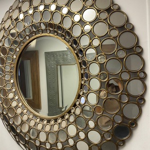 Miroir rond en laiton avec mosaïque circulaire, cadre décoratif mural bohème - Product Image 5