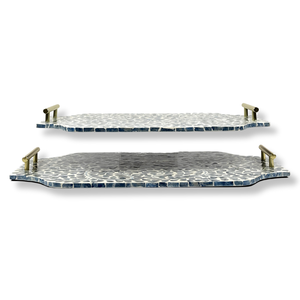 Ensemble de plateau de service rectangulaire de luxe fait à la main MDF Capiz incrustation poignées en métal en laiton doré motif de feuille élégant durable Durable - Product Image 4