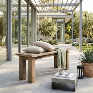 Rustic Solid Wood <b>Bench</b> Natural Timber Entryway Dining <b>Bench</b> Long Rectangular Wooden Seating Living Room Bedroom Home Furniture - Product Image 2